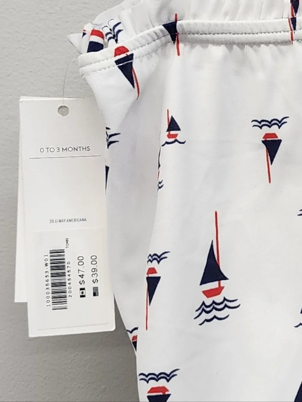 NWT Janie and Jack 0-3M Sailboat Print One Piece Swimsuit Red White Blue